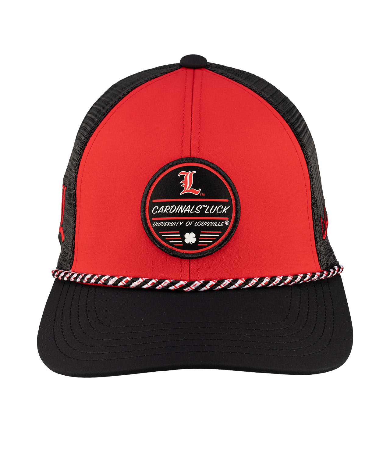 Red and black two tone hat from Black Clover featuring Louisville Cardinals logo