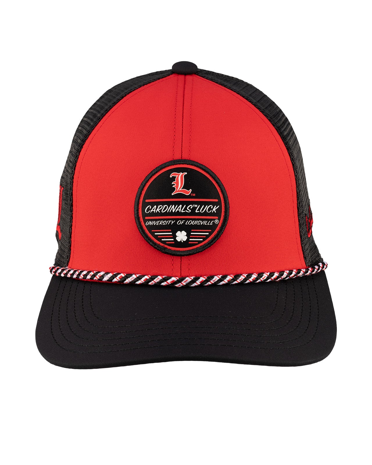 Red and black two tone hat from Black Clover featuring Louisville Cardinals logo