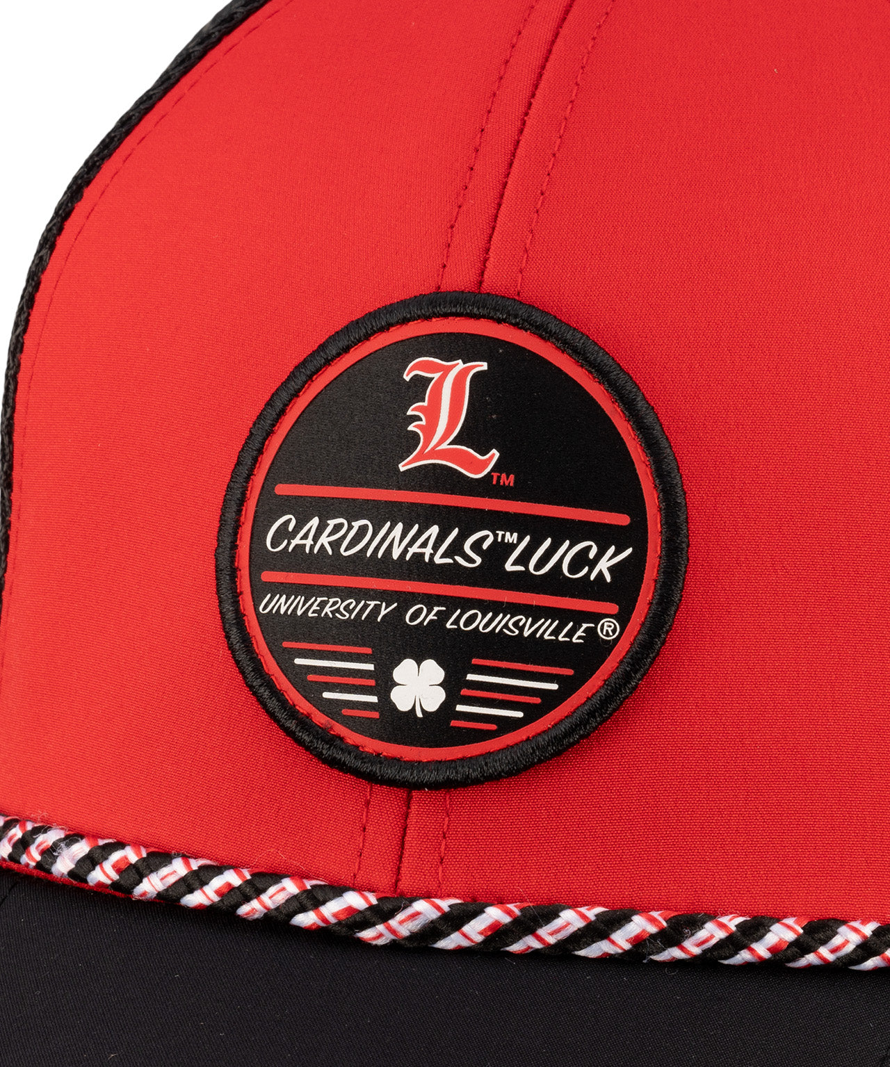 Red and black two tone hat from Black Clover featuring Louisville Cardinals logo