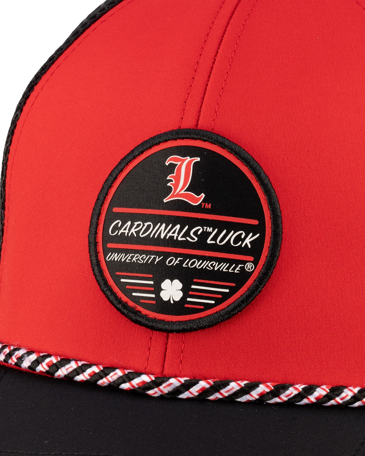 Red and black two tone hat from Black Clover featuring Louisville Cardinals logo