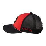 Red and black two tone hat from Black Clover featuring Louisville Cardinals logo