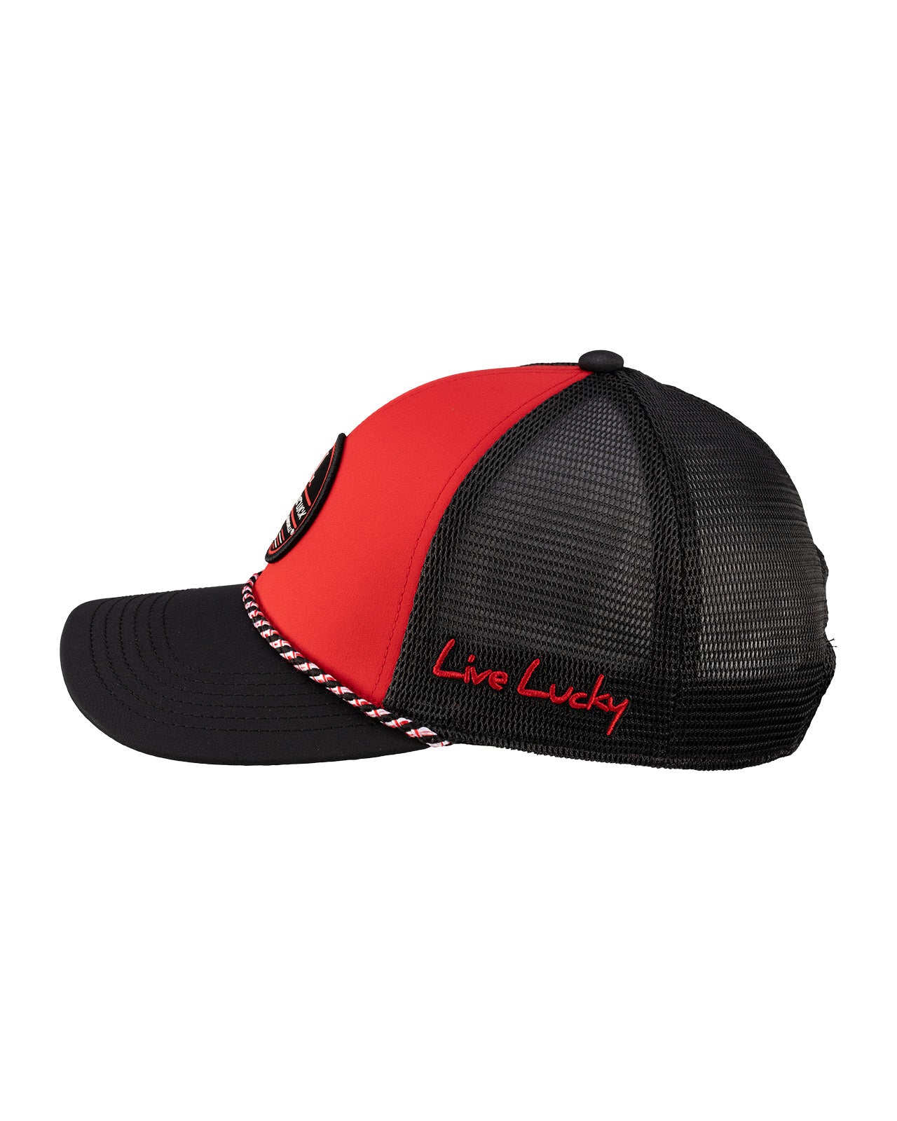 Red and black two tone hat from Black Clover featuring Louisville Cardinals logo