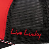 Red and black two tone hat from Black Clover featuring Louisville Cardinals logo