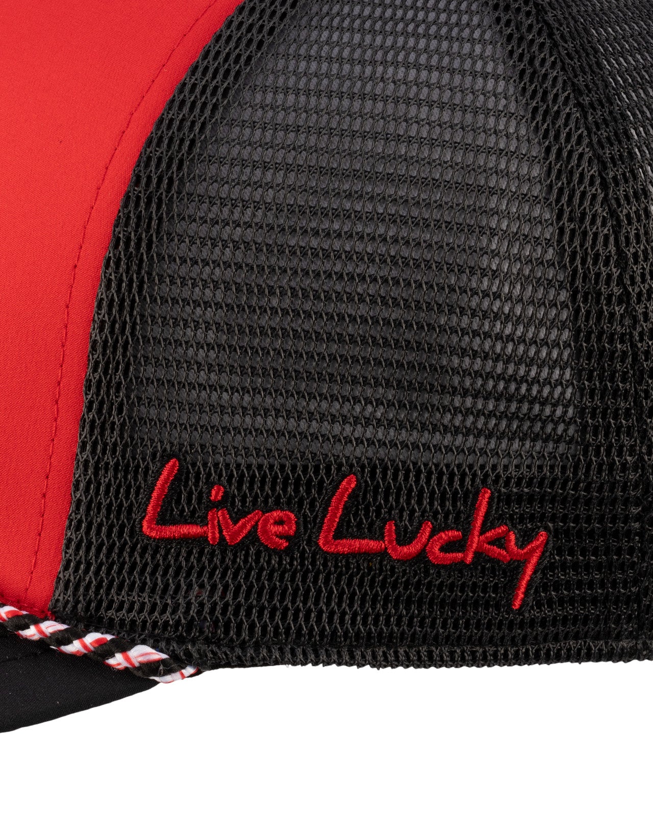 Red and black two tone hat from Black Clover featuring Louisville Cardinals logo