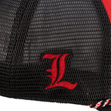 Red and black two tone hat from Black Clover featuring Louisville Cardinals logo