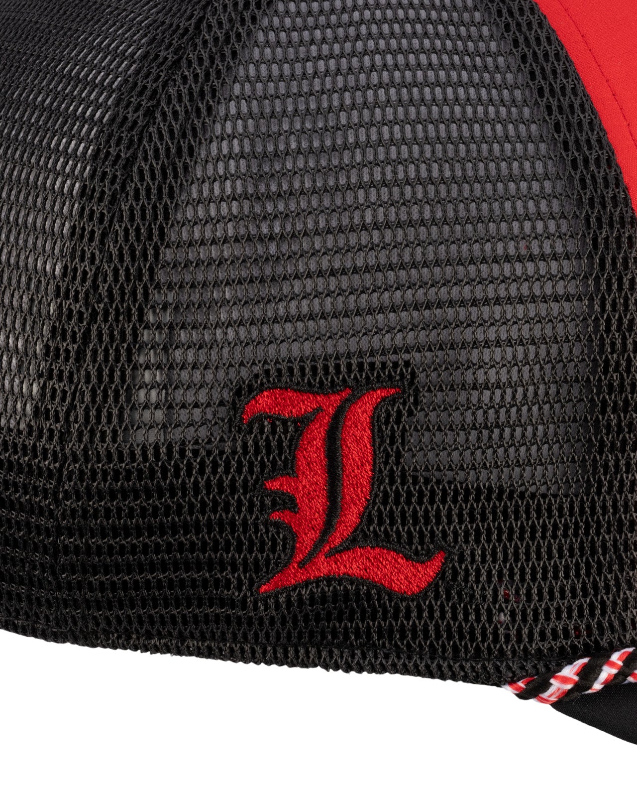 Red and black two tone hat from Black Clover featuring Louisville Cardinals logo