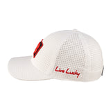 White perforated hat from Black Clover featuring University of Louisville Logo