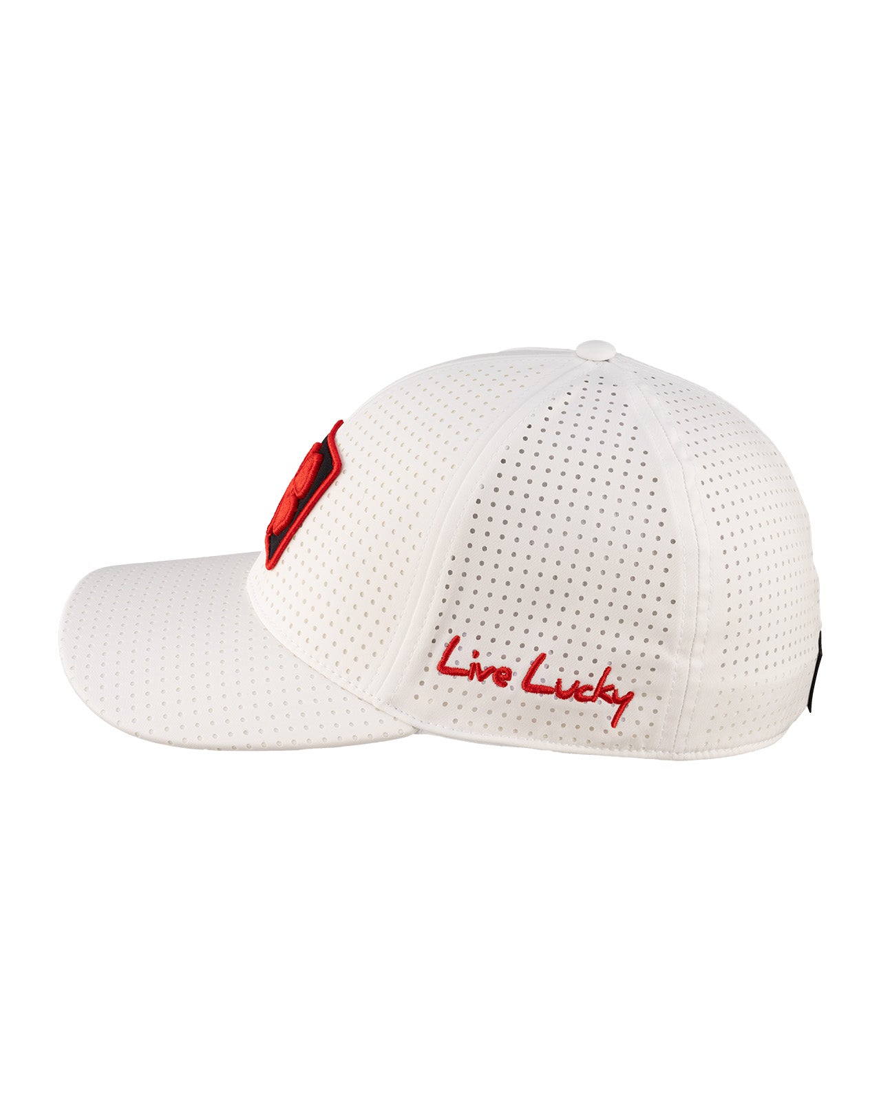 White perforated hat from Black Clover featuring University of Louisville Logo