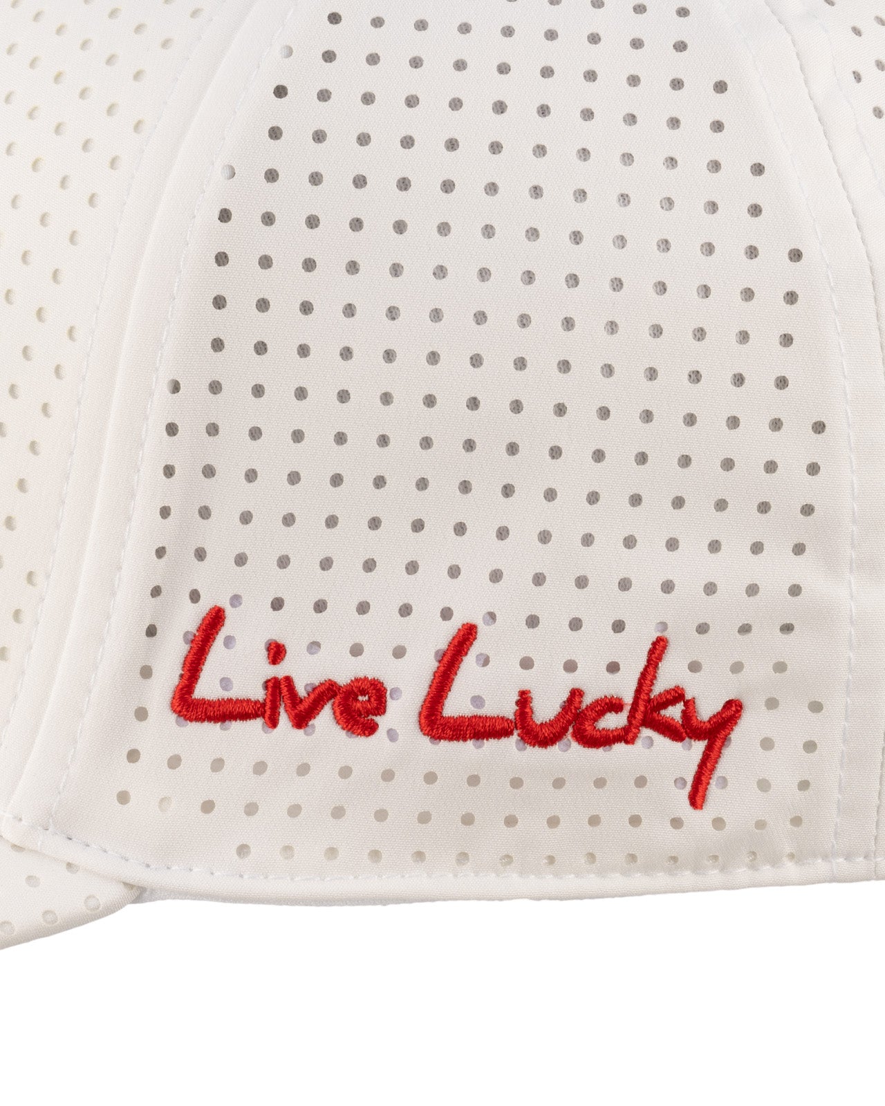 White perforated hat from Black Clover featuring University of Louisville Logo