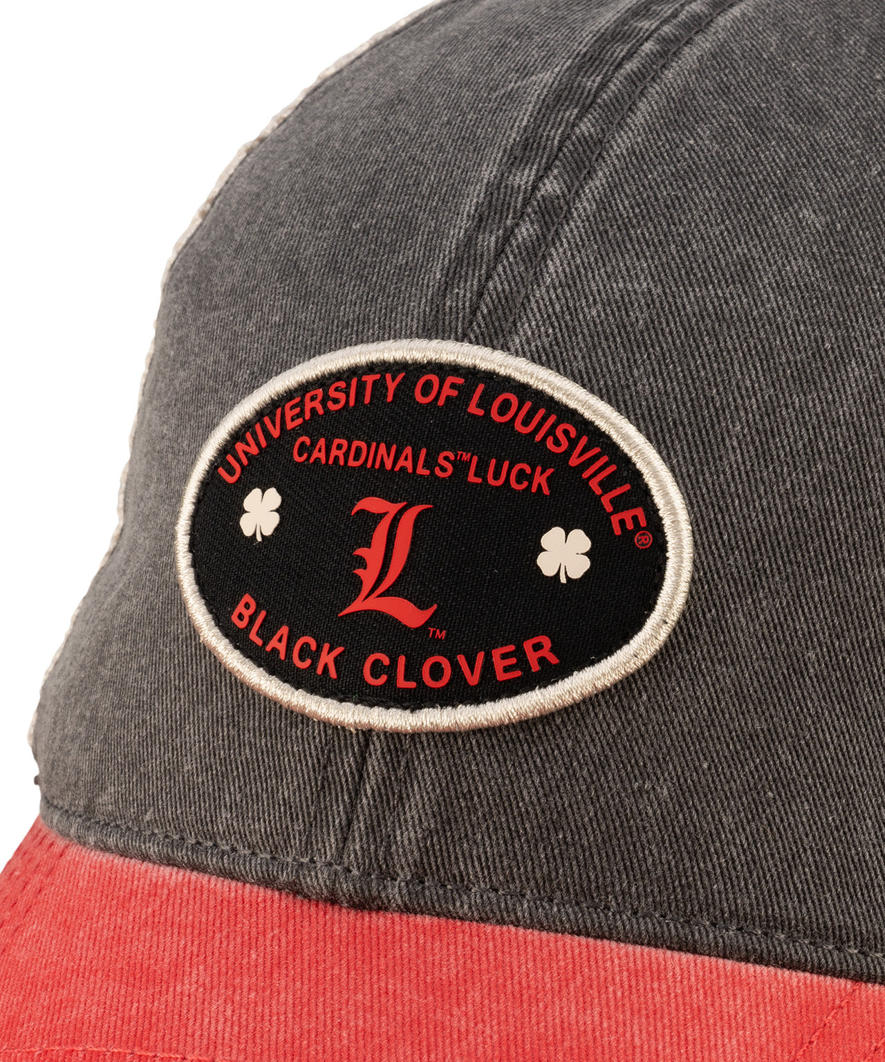 Red and black two tone style vintage hat from Black Clover featuring University of Louisville Cardinals logo