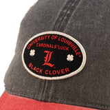 Red and black two tone style vintage hat from Black Clover featuring University of Louisville Cardinals logo