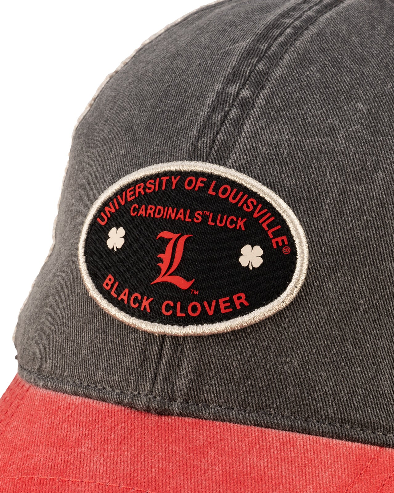 Red and black two tone style vintage hat from Black Clover featuring University of Louisville Cardinals logo