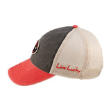 Red and black two tone style vintage hat from Black Clover featuring University of Louisville Cardinals logo