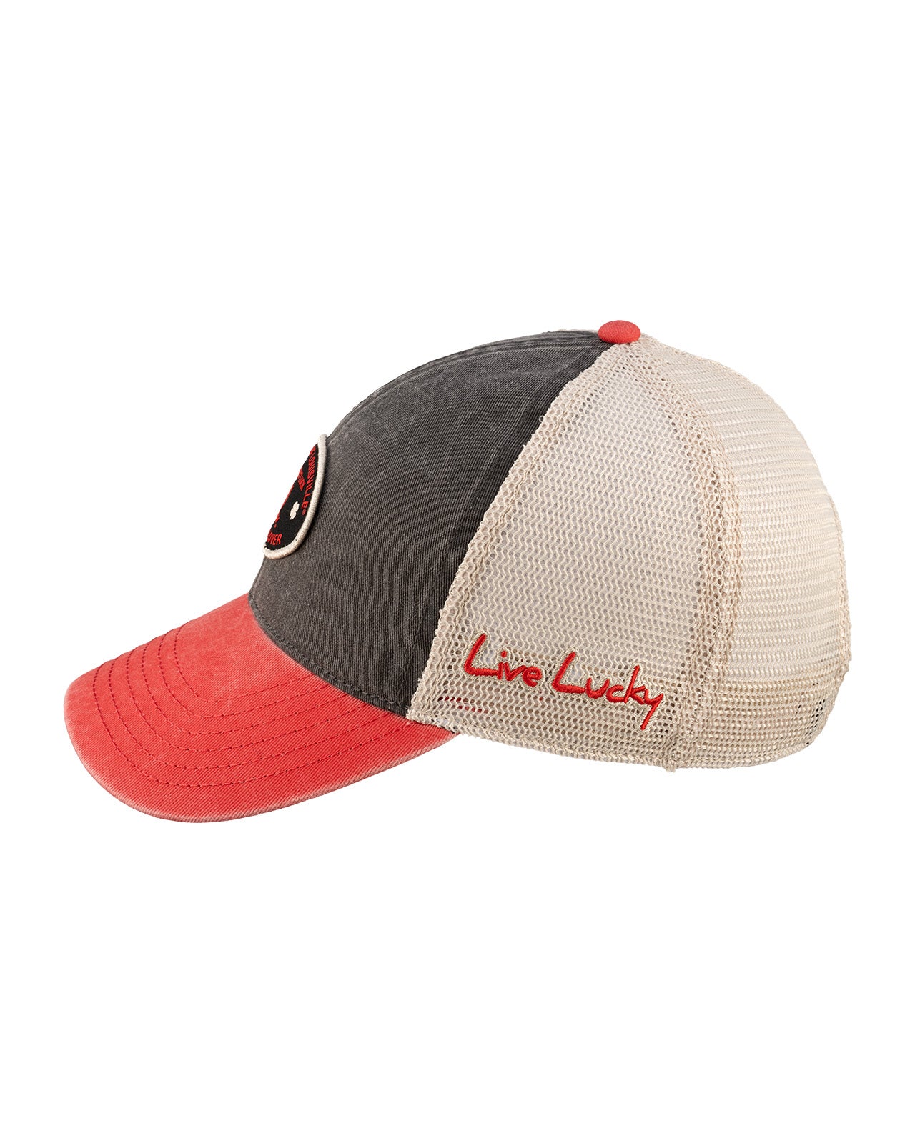 Red and black two tone style vintage hat from Black Clover featuring University of Louisville Cardinals logo