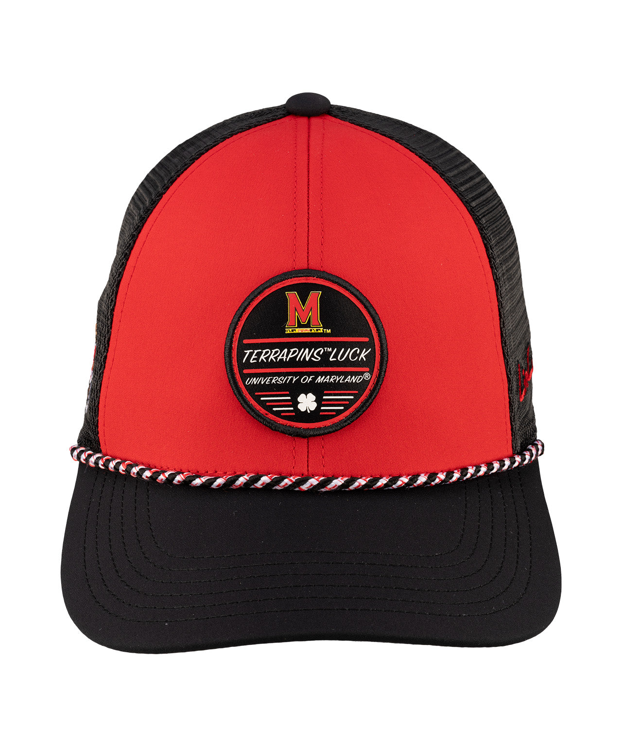 Red and black two tone rope hat from Black Clover featuring University of Maryland Terrapins logo