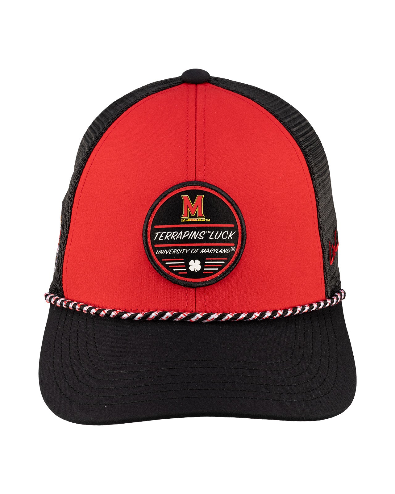 Red and black two tone rope hat from Black Clover featuring University of Maryland Terrapins logo