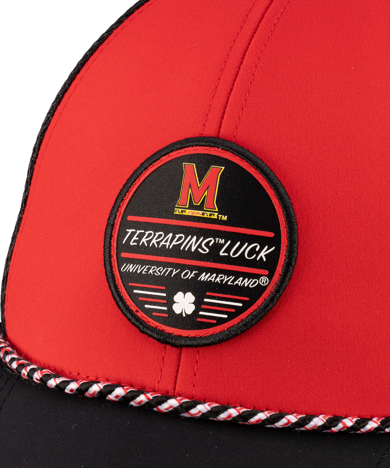 Red and black two tone rope hat from Black Clover featuring University of Maryland Terrapins logo