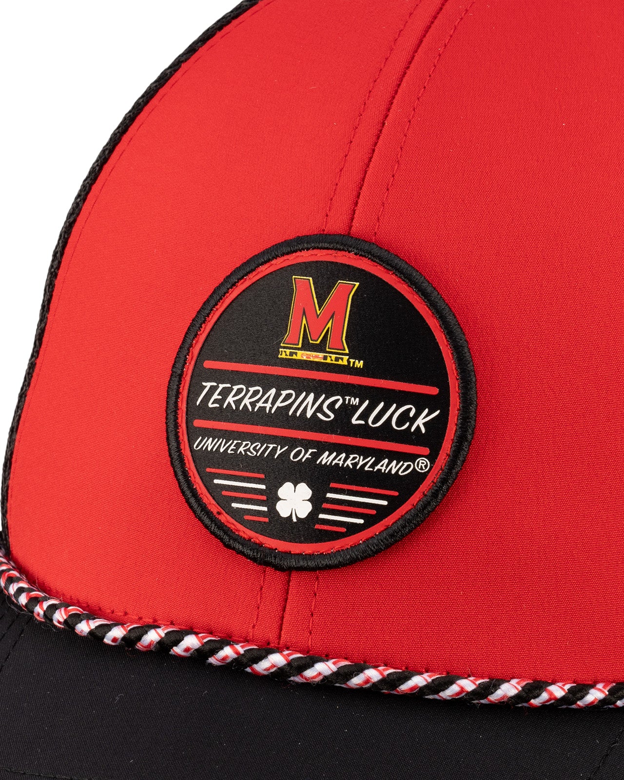 Red and black two tone rope hat from Black Clover featuring University of Maryland Terrapins logo