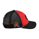 Red and black two tone rope hat from Black Clover featuring University of Maryland Terrapins logo