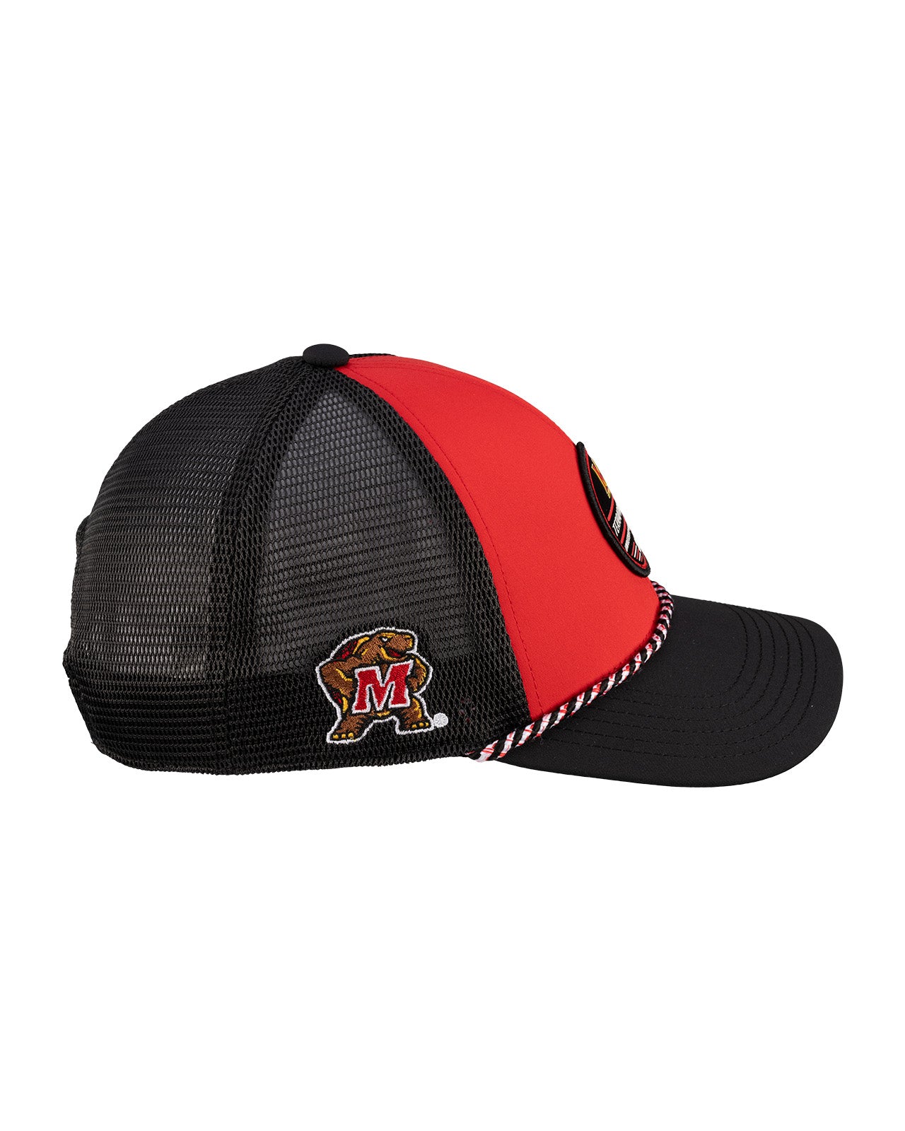 Red and black two tone rope hat from Black Clover featuring University of Maryland Terrapins logo