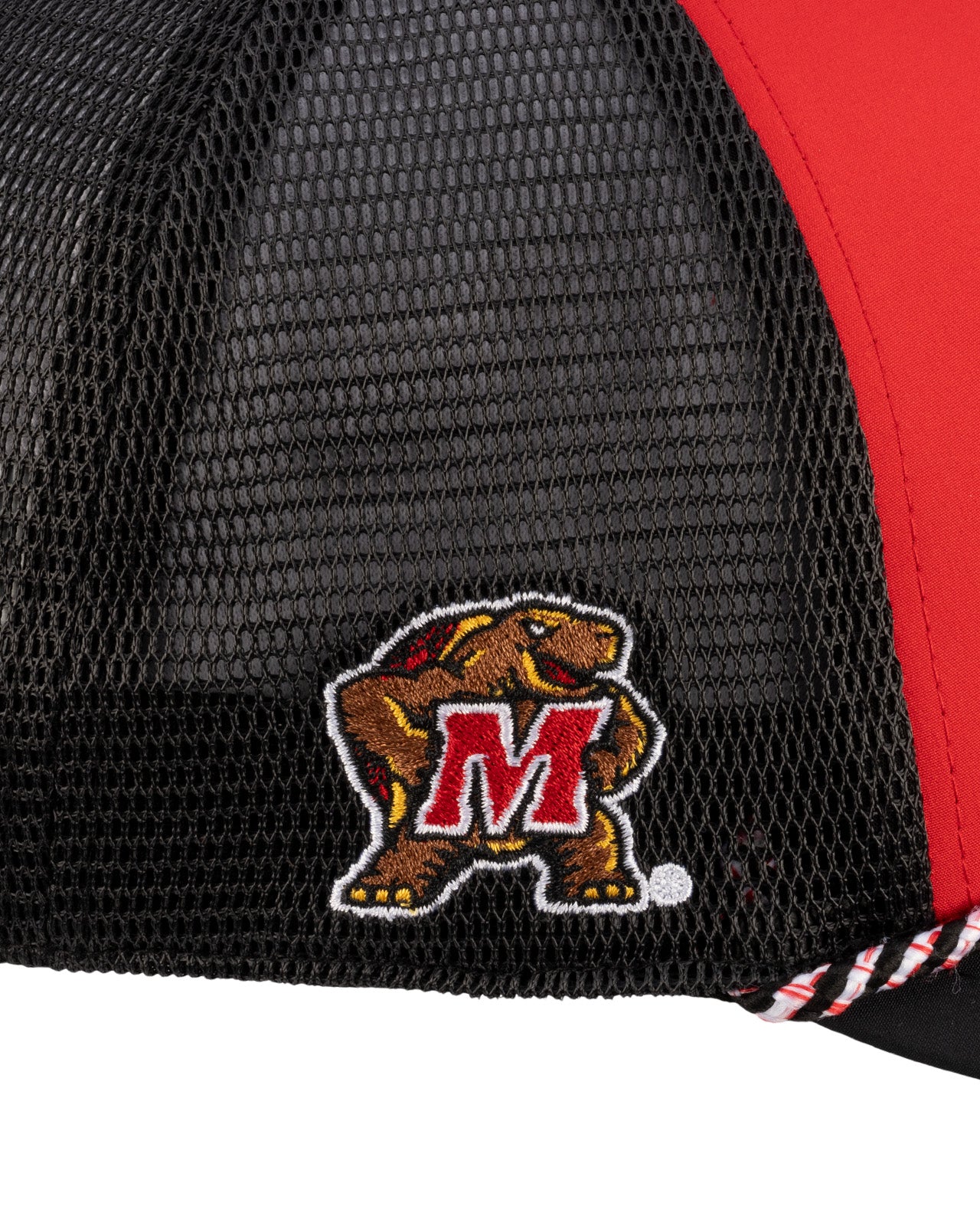 Red and black two tone rope hat from Black Clover featuring University of Maryland Terrapins logo