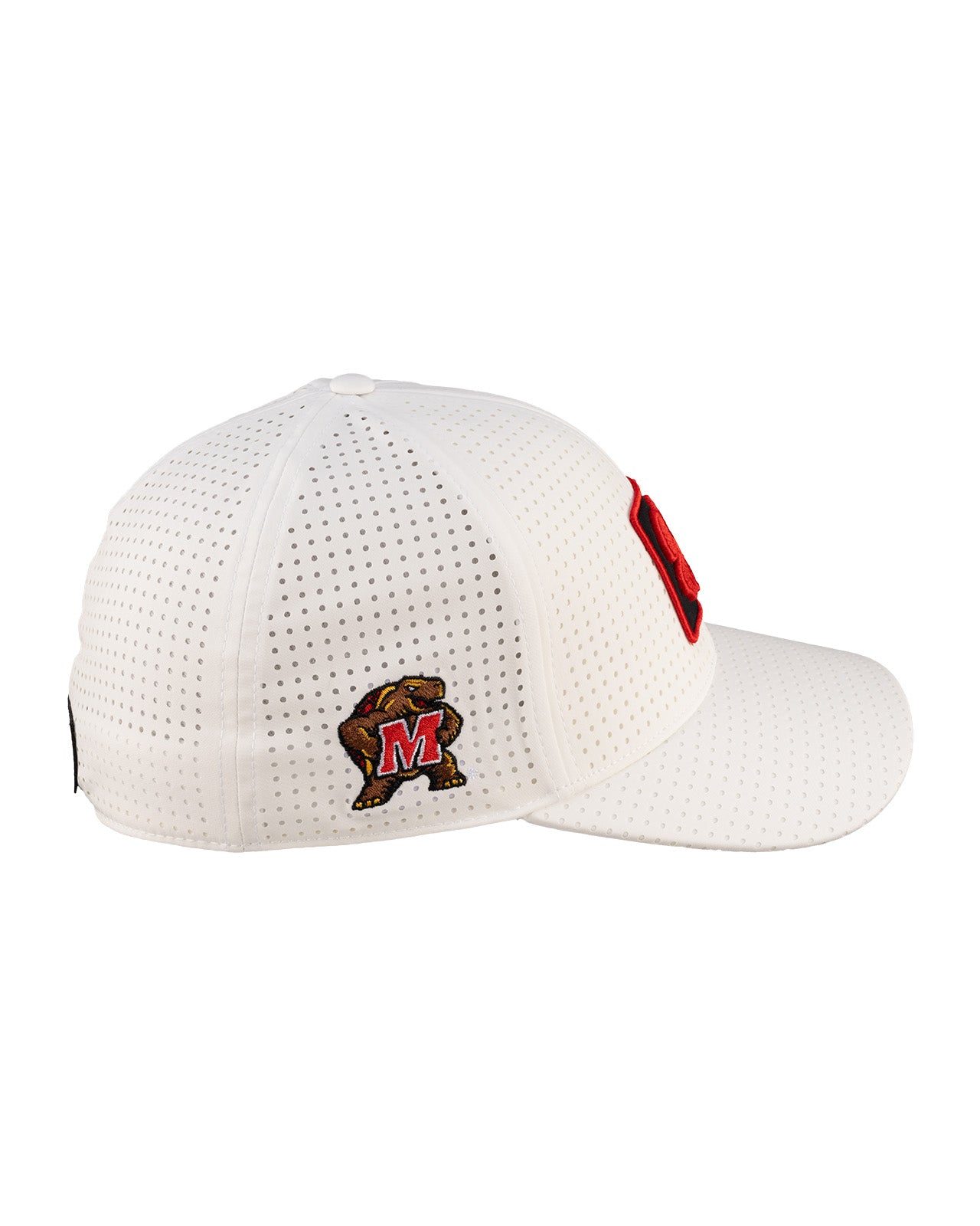 White perforated hat from Black Clover featuring University of Maryland Terrapins logo