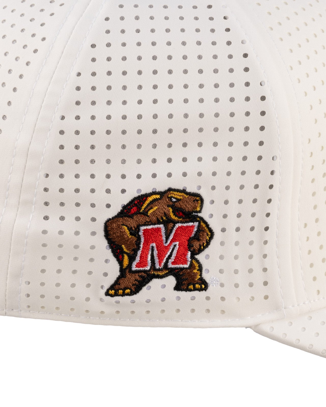 White perforated hat from Black Clover featuring University of Maryland Terrapins logo