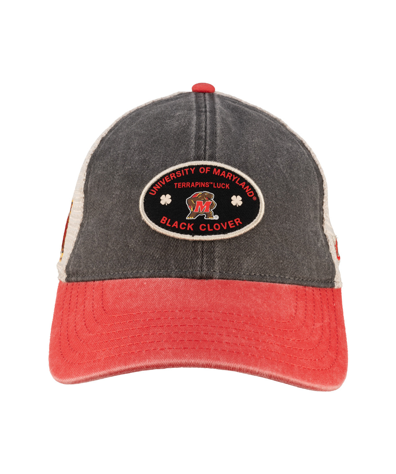 Red and grey two tone vintage style hat from Black Clover featuring University of Maryland Terrapins logo