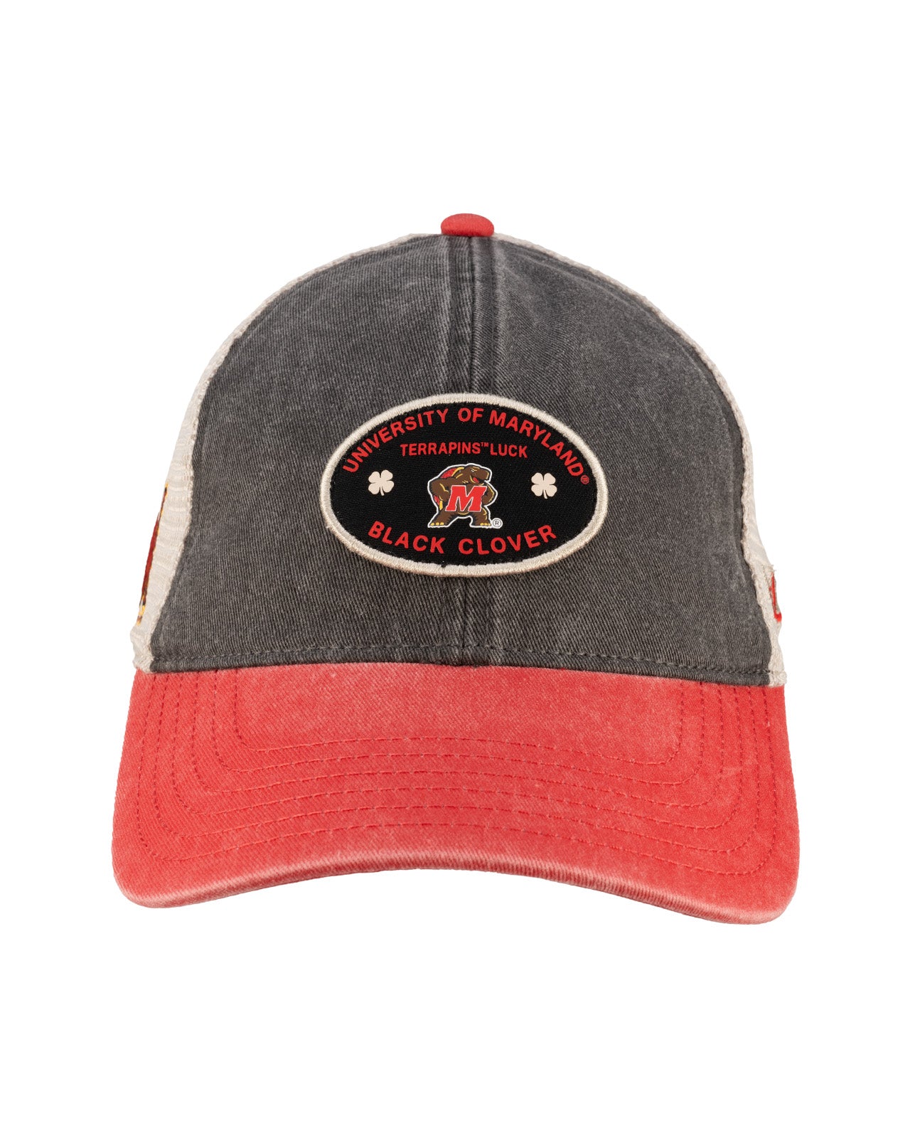 Red and grey two tone vintage style hat from Black Clover featuring University of Maryland Terrapins logo