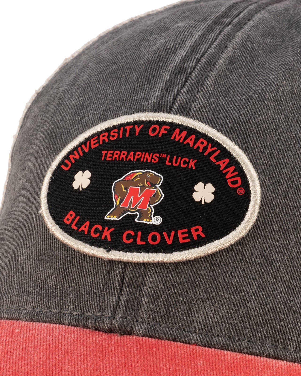 Red and grey two tone vintage style hat from Black Clover featuring University of Maryland Terrapins logo