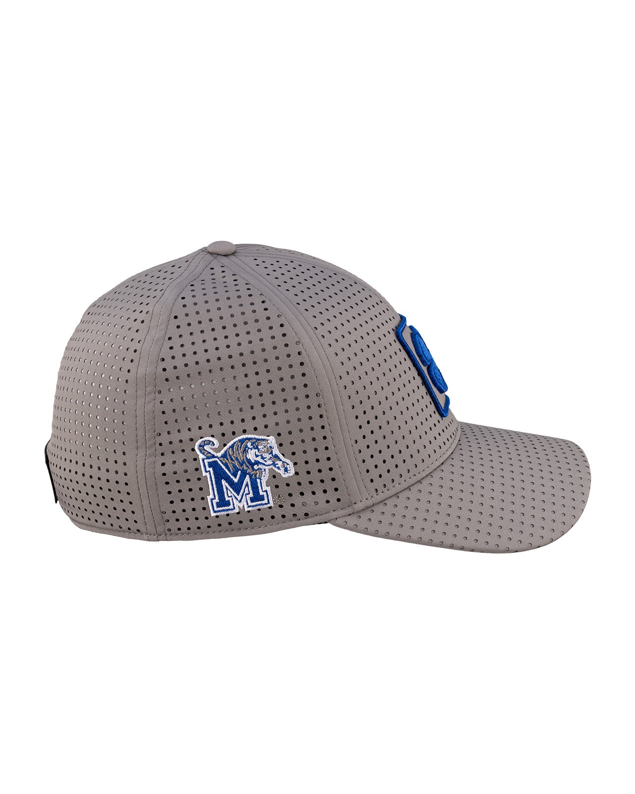 Grey perforated hat from Black Clover featuring Memphis Tigers logo