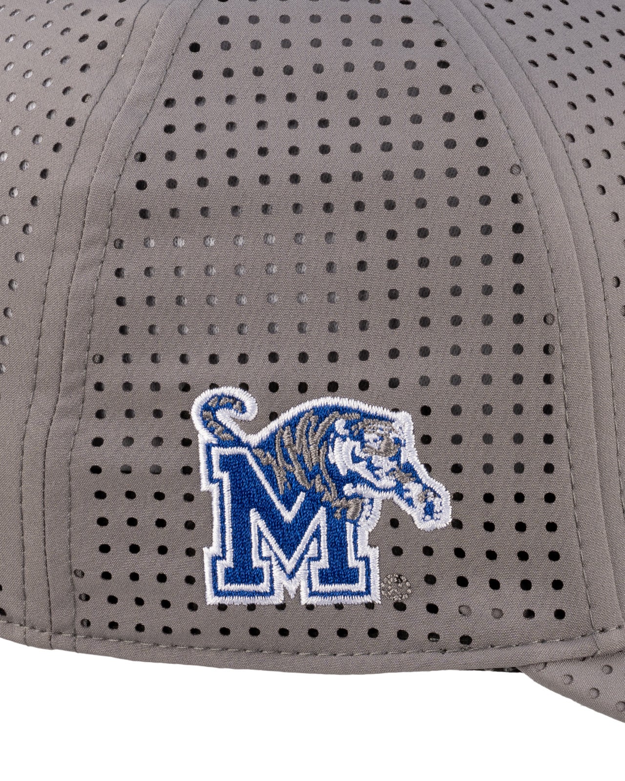 Grey perforated hat from Black Clover featuring Memphis Tigers logo