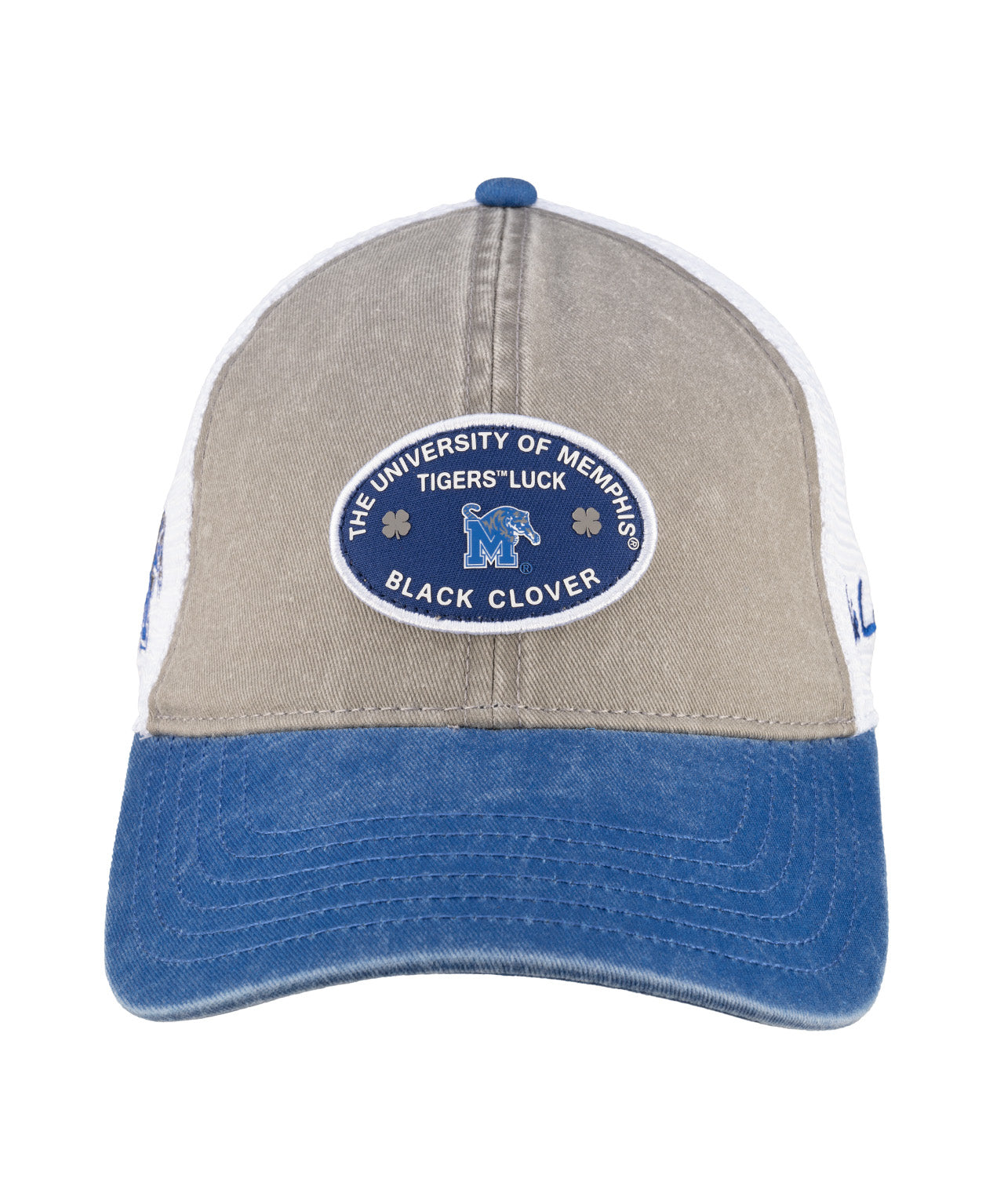 Grey and blue two tone vintage style hat from Black Clover featuring University of Memphis Tigers logo