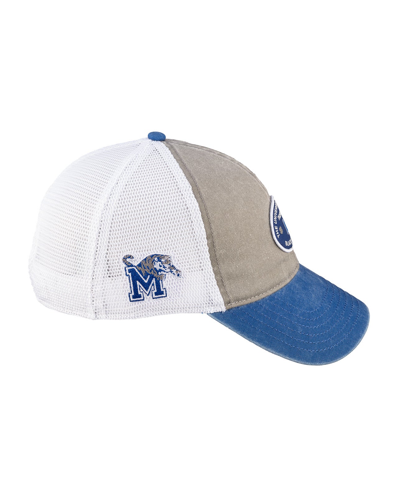 Grey and blue two tone vintage style hat from Black Clover featuring University of Memphis Tigers logo