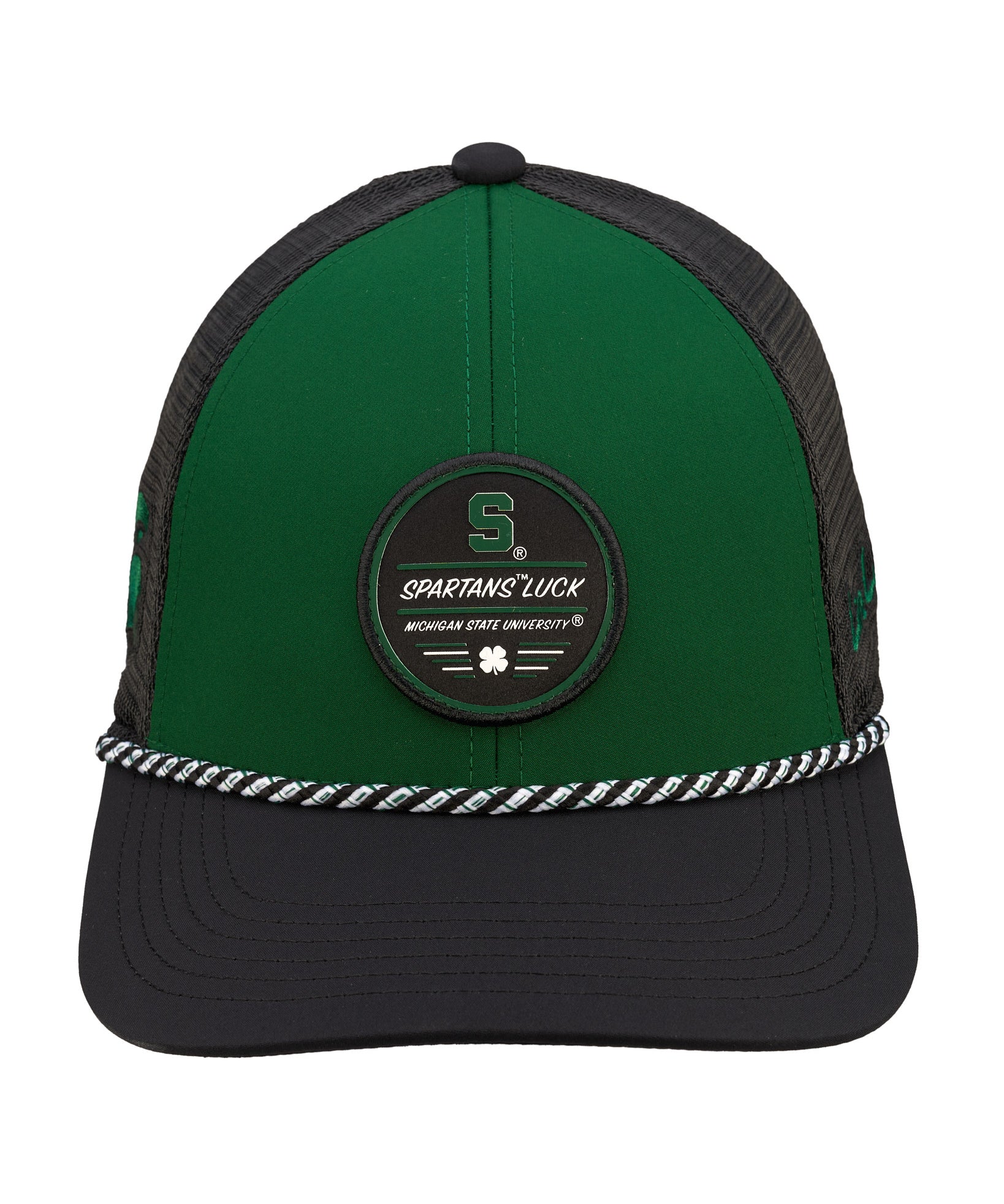 Green and black two tone rope hat from Black Clover featuring Michigan State Spartans logo