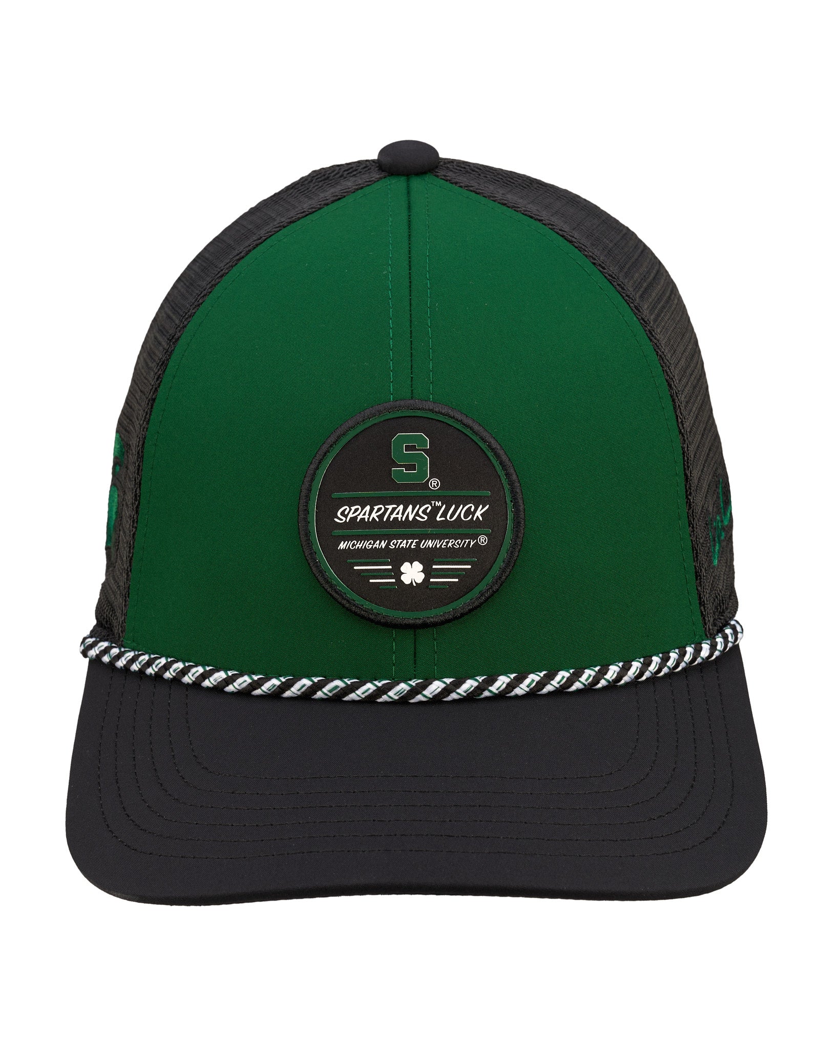 Green and black two tone rope hat from Black Clover featuring Michigan State Spartans logo