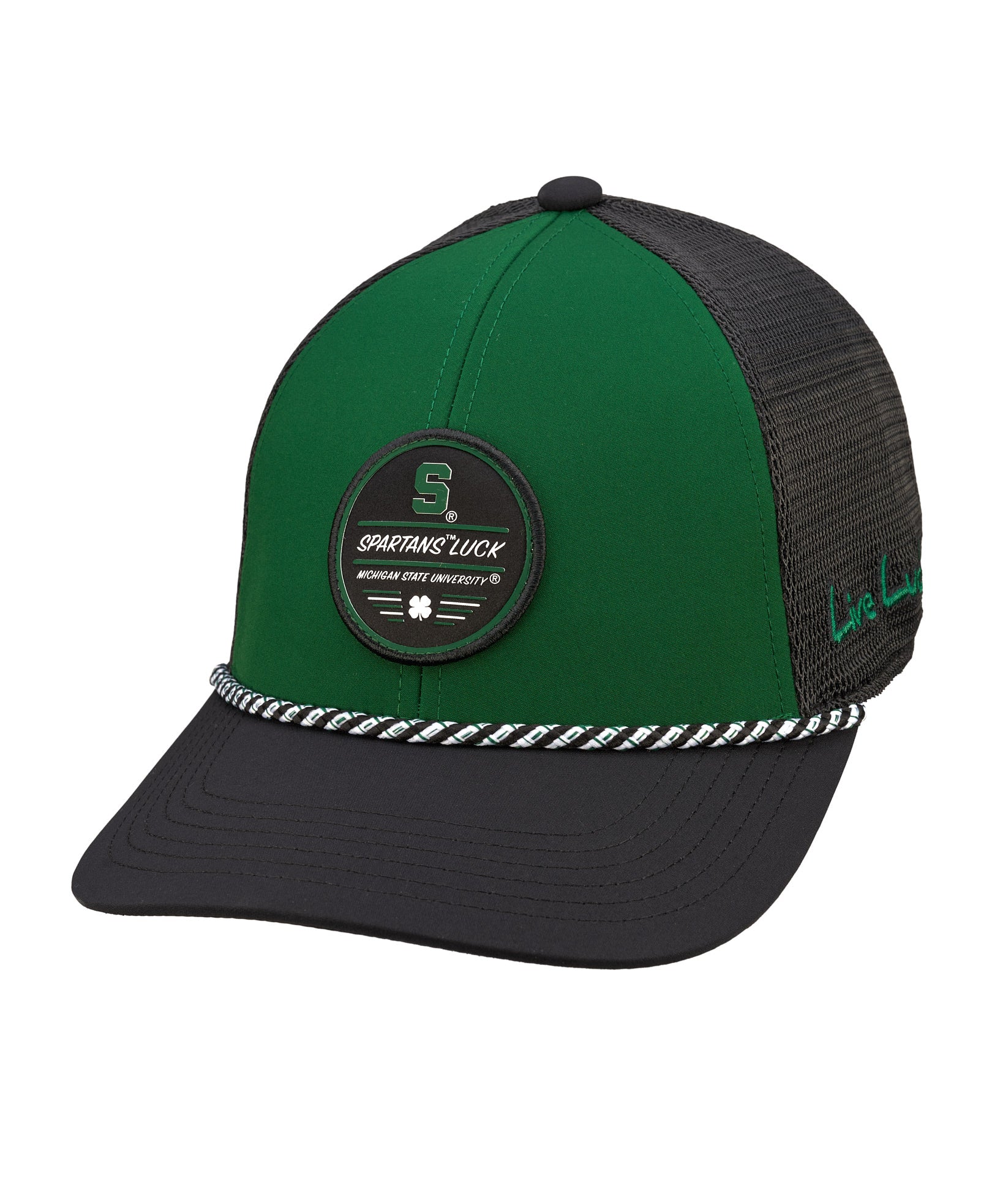 Green and black two tone rope hat from Black Clover featuring Michigan State Spartans logo