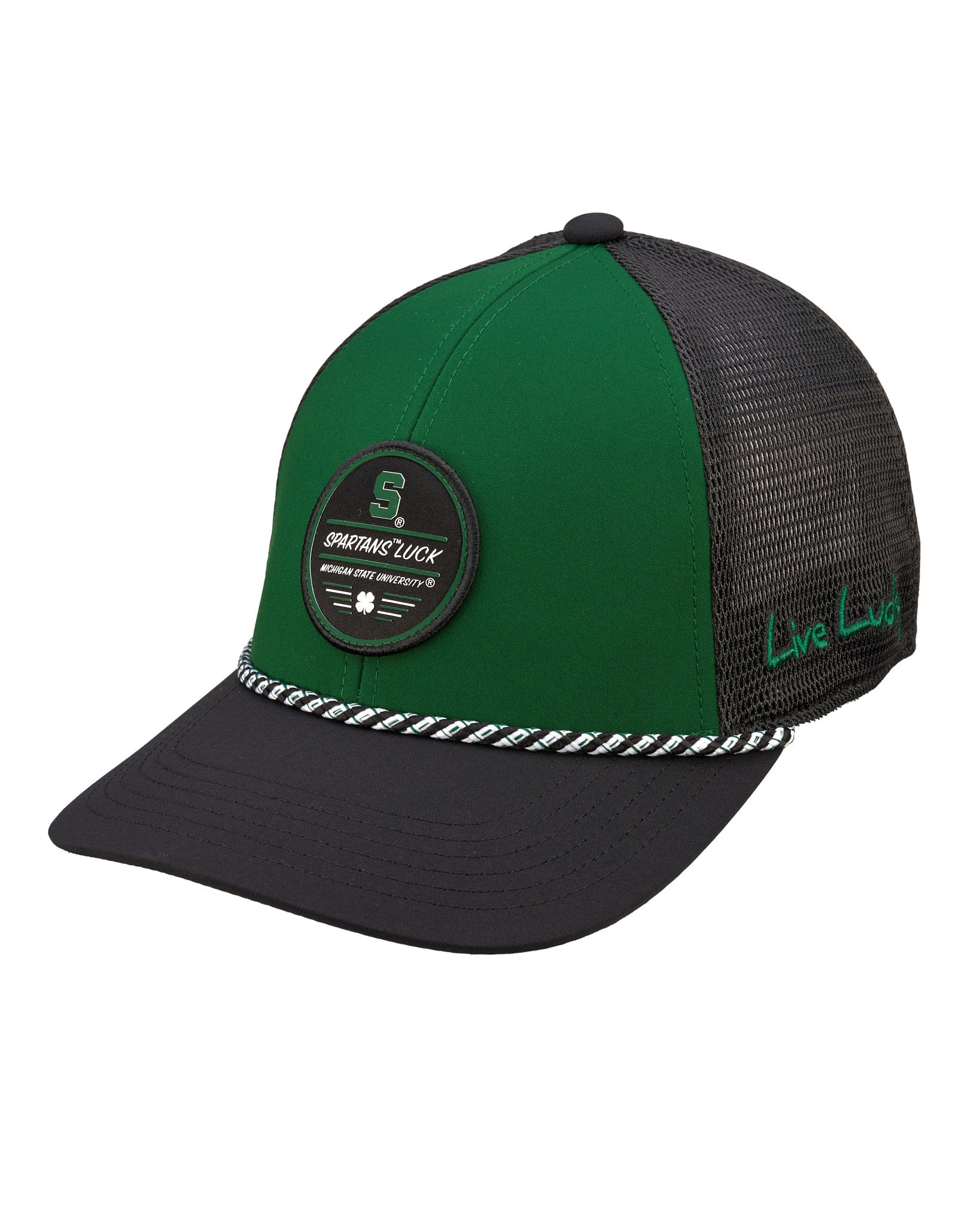 Green and black two tone rope hat from Black Clover featuring Michigan State Spartans logo