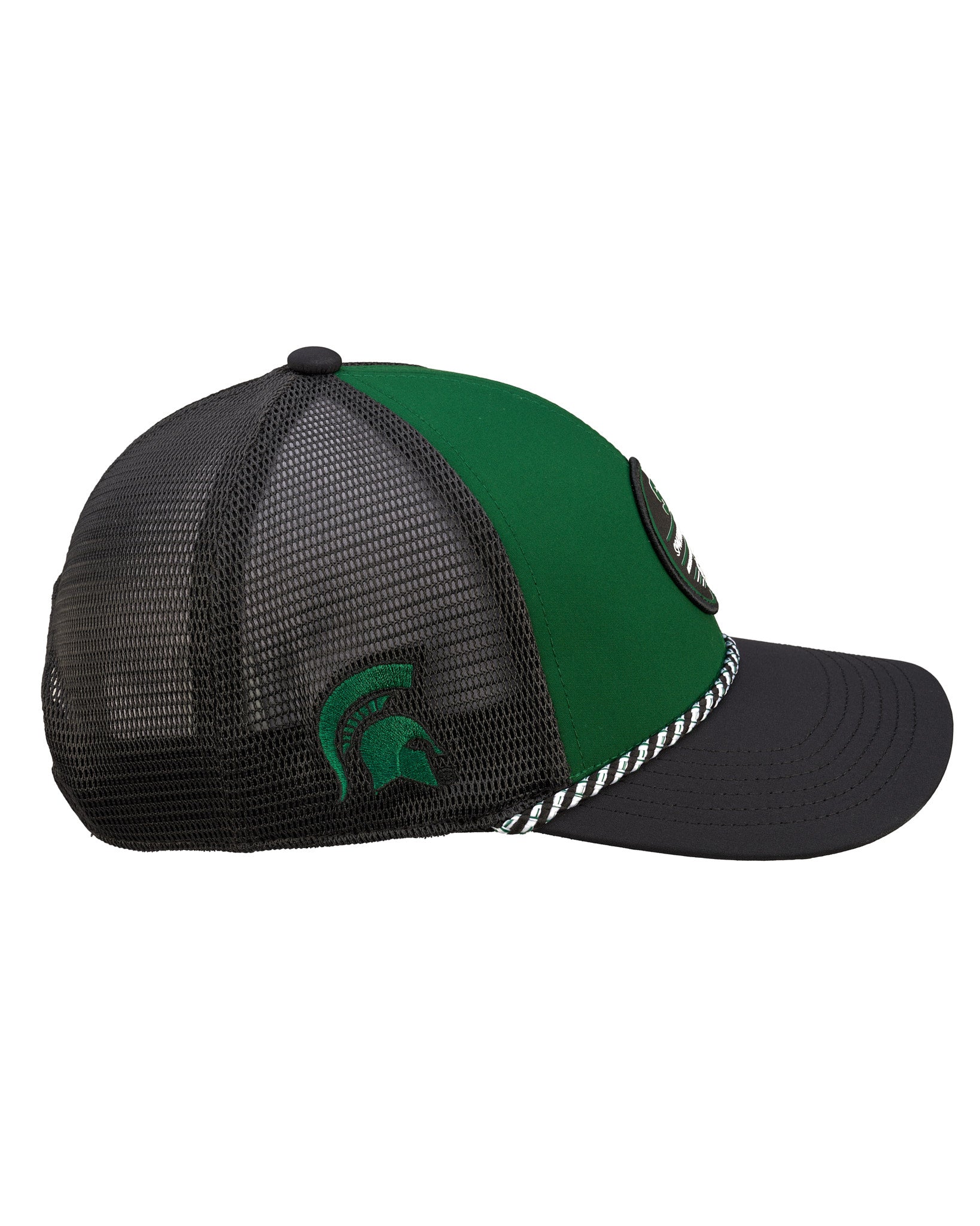 Green and black two tone rope hat from Black Clover featuring Michigan State Spartans logo