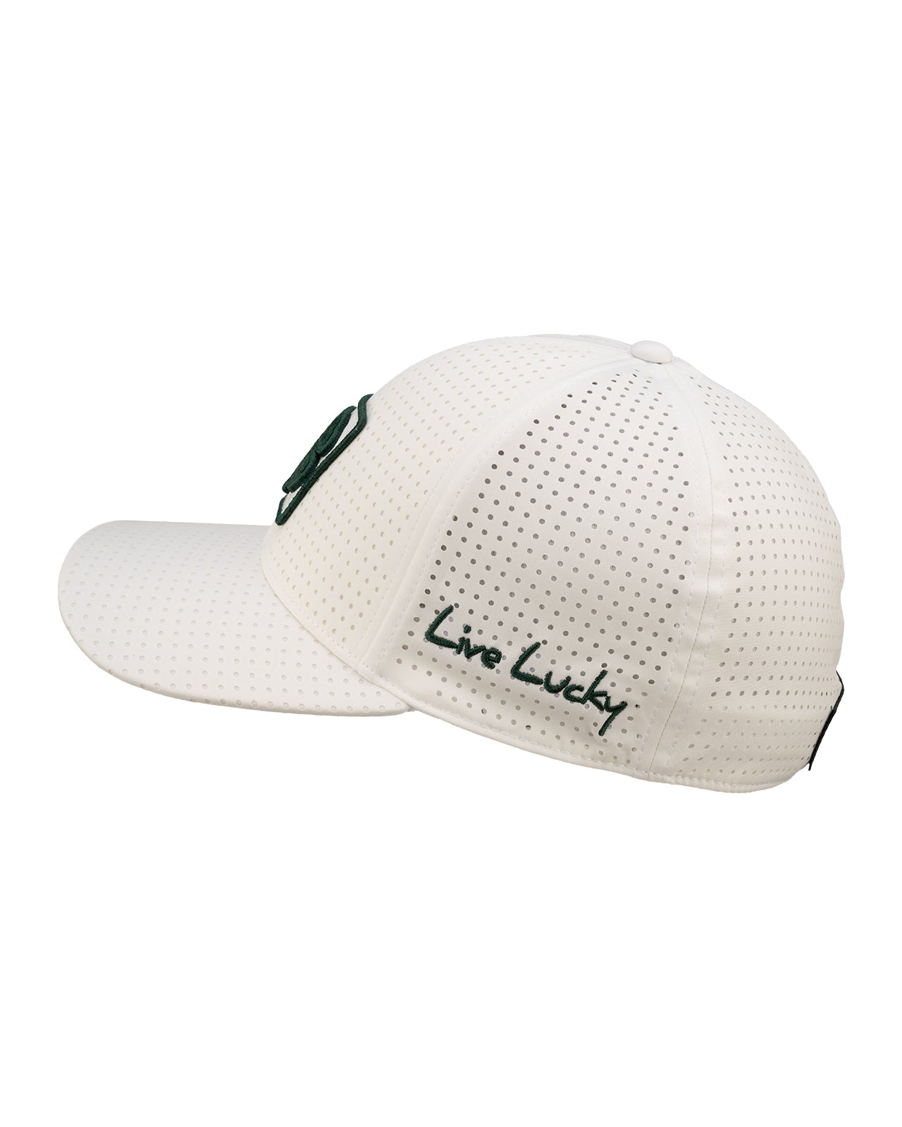 White perforated hat from Black Clover featuring Michigan State logo