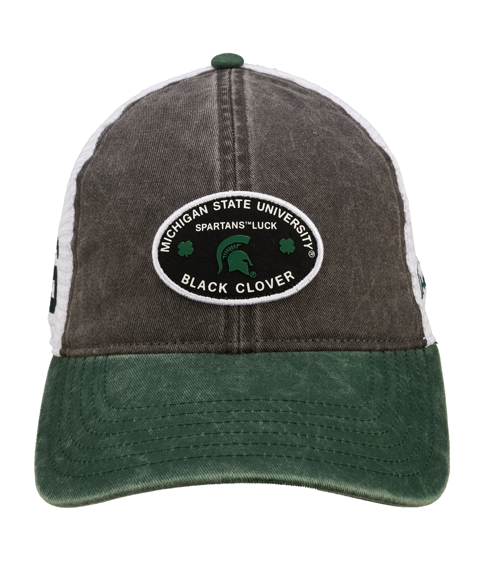 grey and green two tone vintage style hat from Black Clover featuring Michigan State Spartans logo