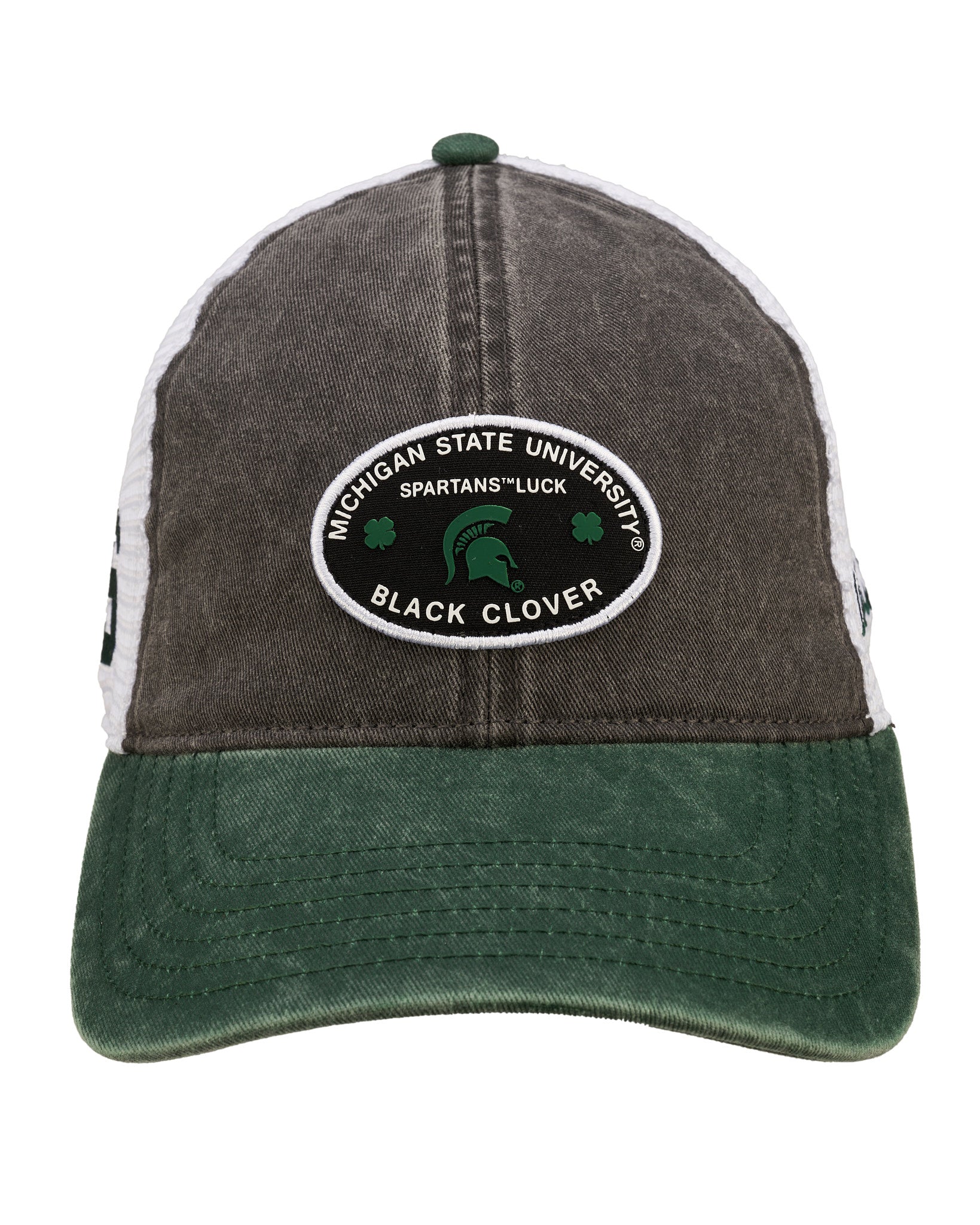 grey and green two tone vintage style hat from Black Clover featuring Michigan State Spartans logo