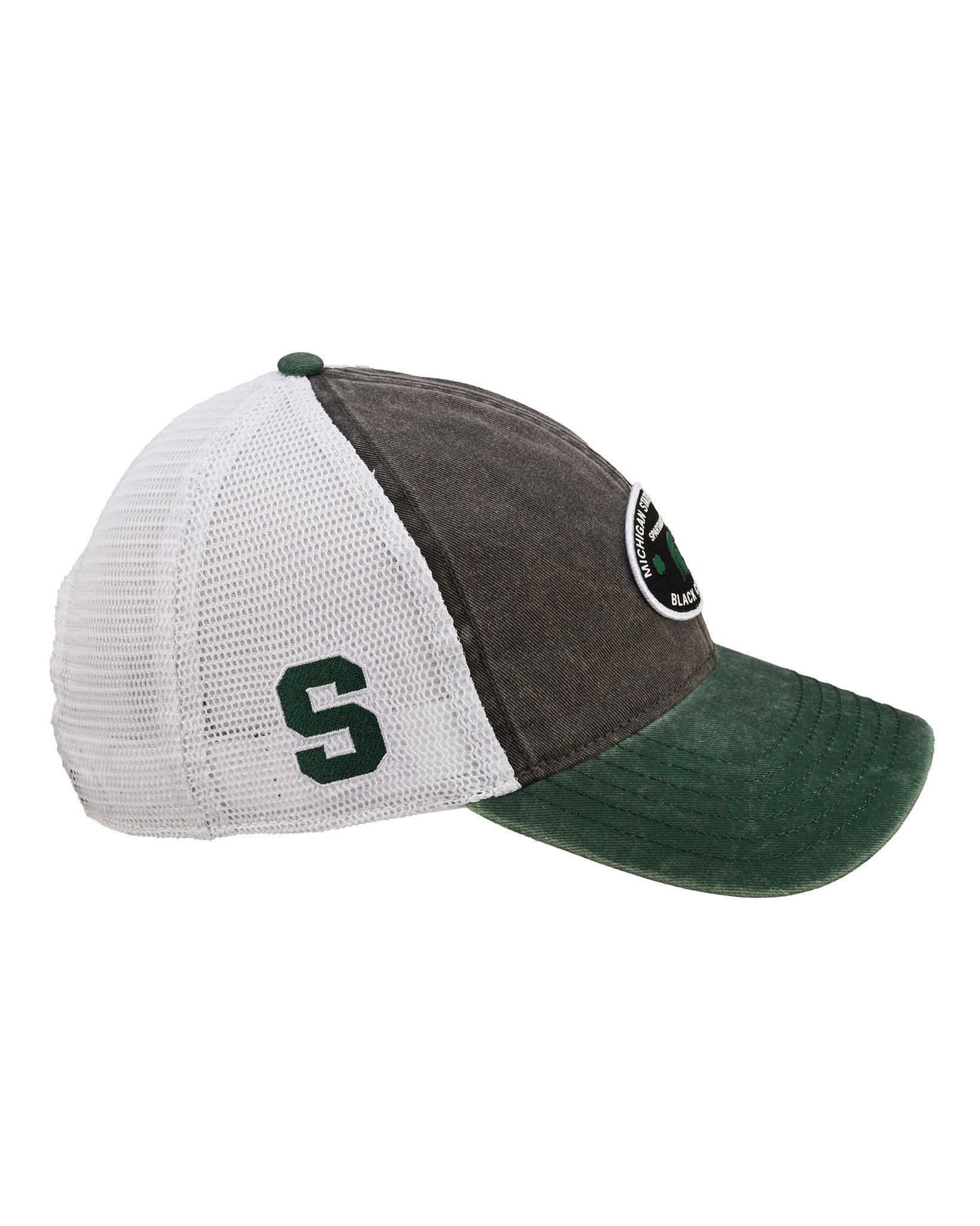 grey and green two tone vintage style hat from Black Clover featuring Michigan State Spartans logo