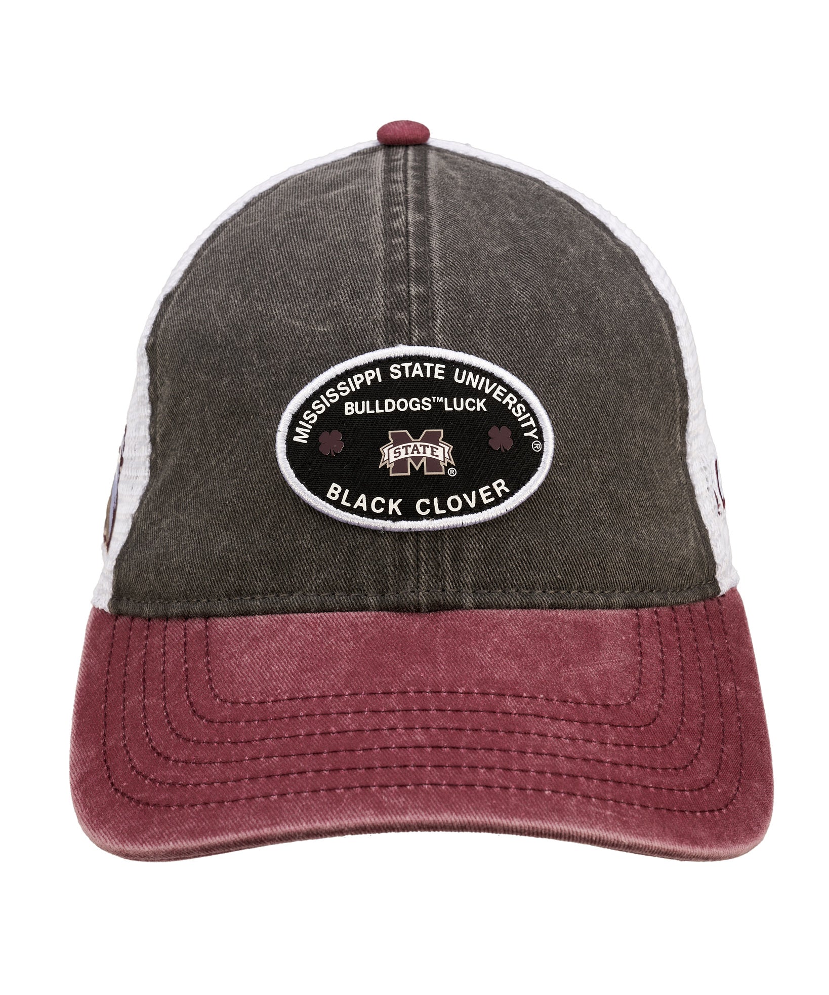 Grey and maroon two tone vintage style hat from Black Clover featuring Mississippi State Bulldogs logo