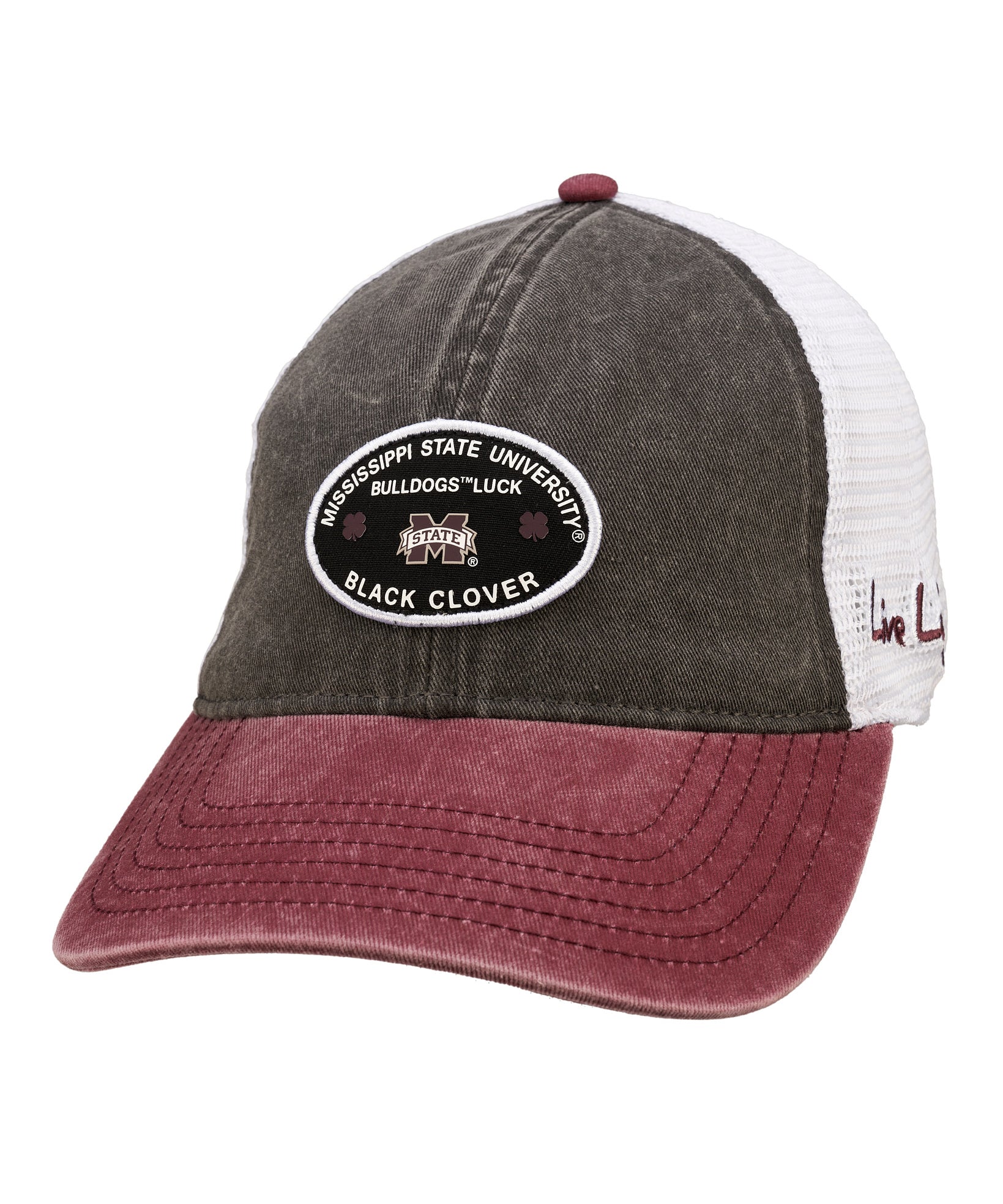 Grey and maroon two tone vintage style hat from Black Clover featuring Mississippi State Bulldogs logo