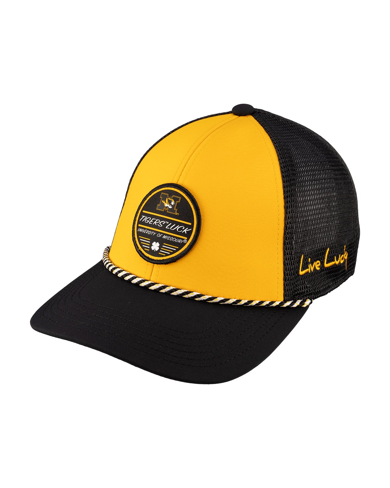 Black and yellow two tone rope hat from Black Clover featuring University of Missouri Tigers Logo