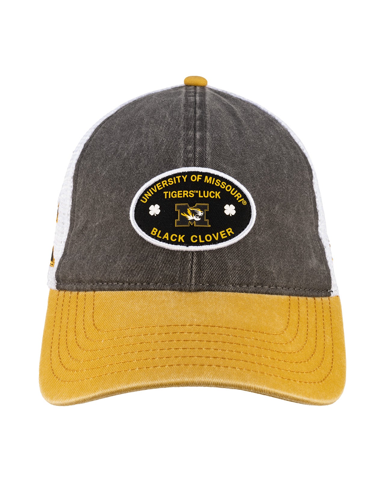 Grey and yellow two tone vintage style hat from Black Clover featuring University of Missouri Tigers logo