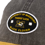 Grey and yellow two tone vintage style hat from Black Clover featuring University of Missouri Tigers logo