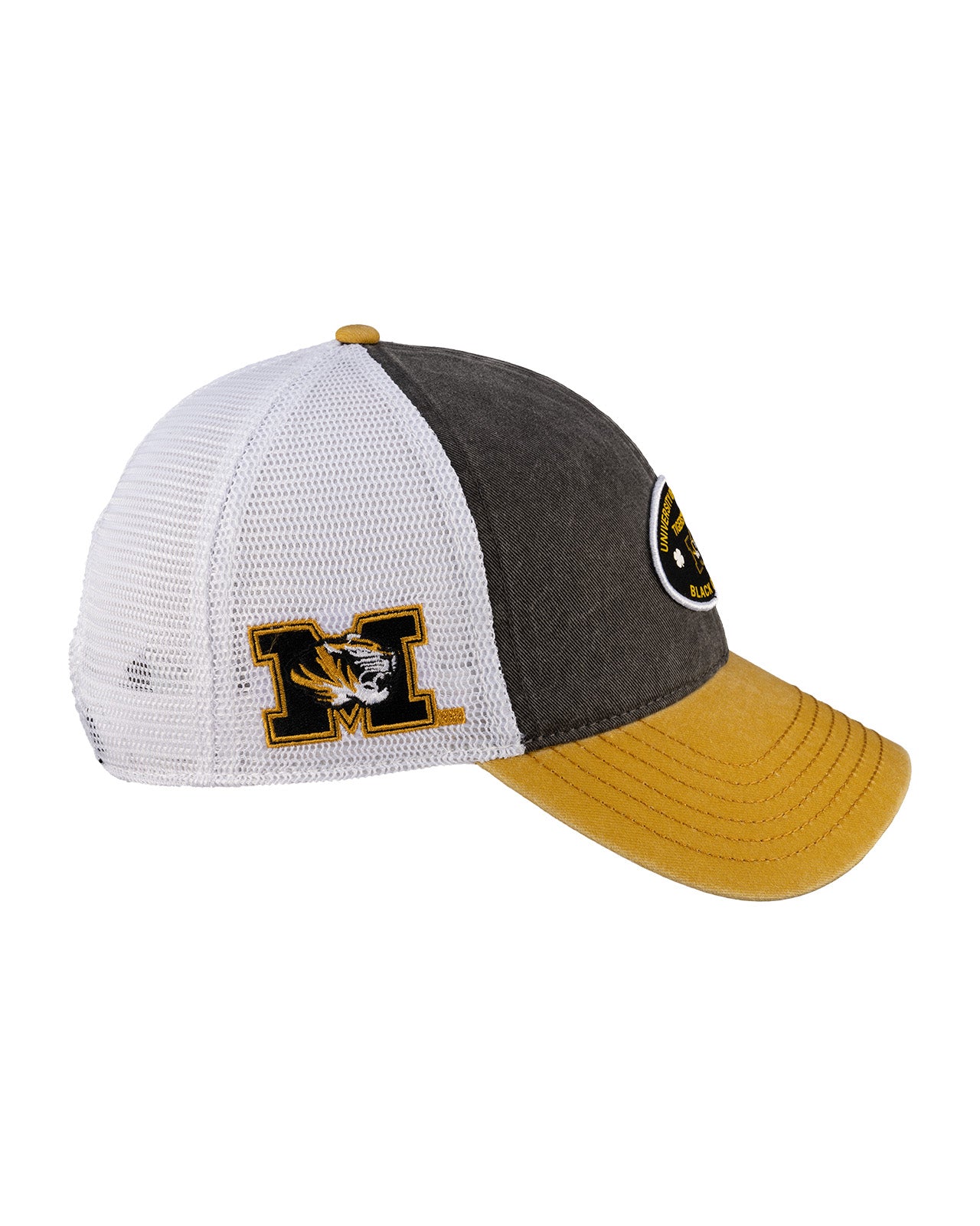 Grey and yellow two tone vintage style hat from Black Clover featuring University of Missouri Tigers logo