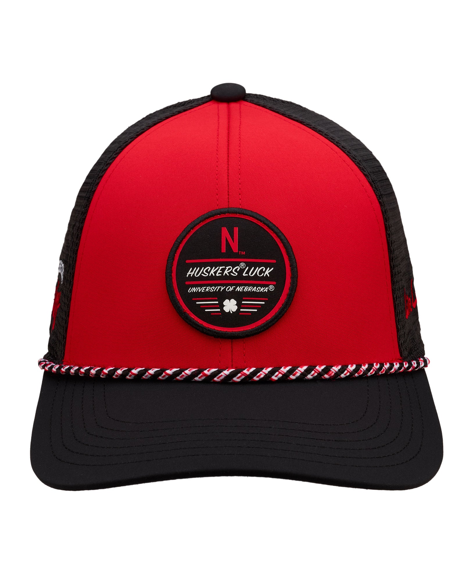 red and black two tone rope hat from Black Clover featuring Nebraska Huskers logo